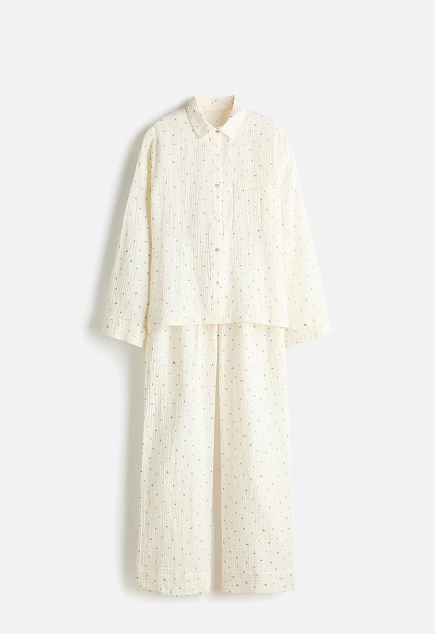 H&M - Cotton muslin pyjamas - cream/floral