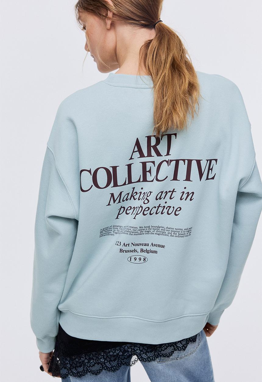 H&M - Text-motif sweatshirt - light turquoise/art collective