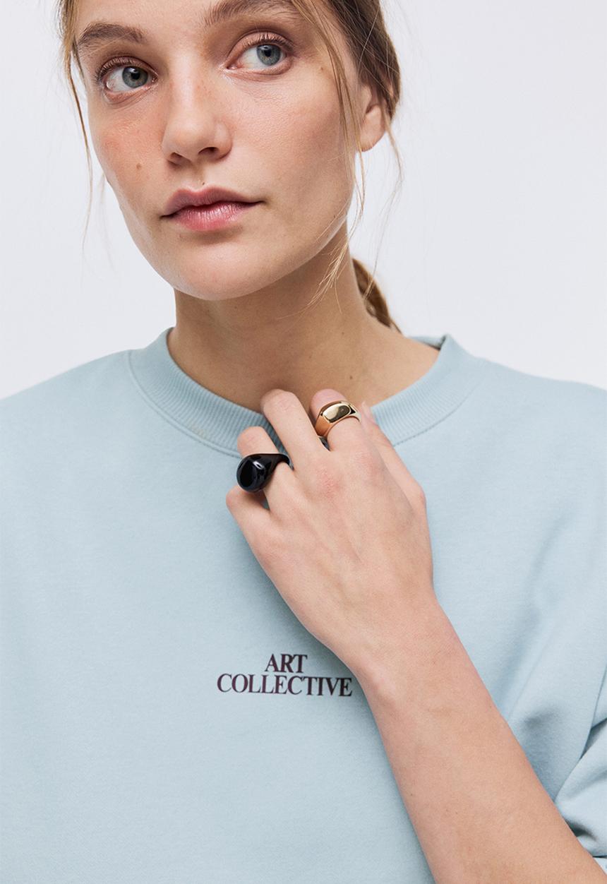 H&M - Text-motif sweatshirt - light turquoise/art collective