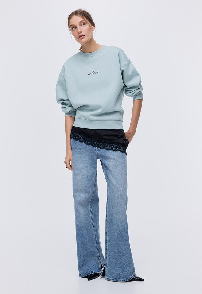 H&M - Text-motif sweatshirt - light turquoise/art collective