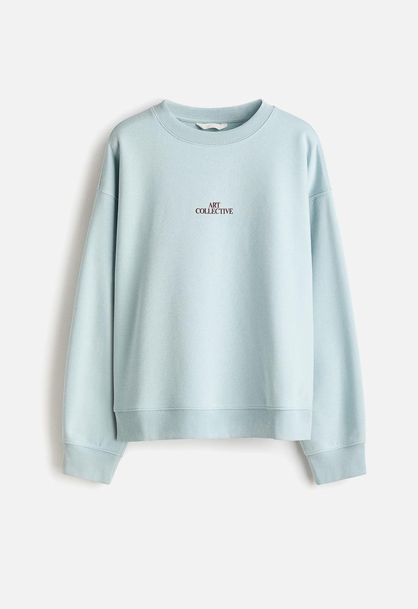 H&M - Text-motif sweatshirt - light turquoise/art collective
