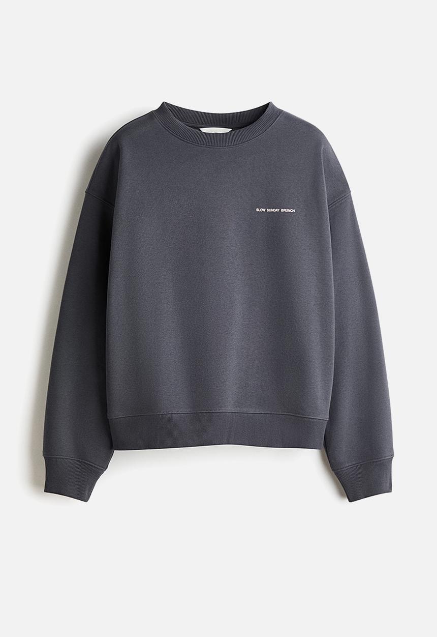 H&M - Text-motif sweatshirt - dark grey/brunch