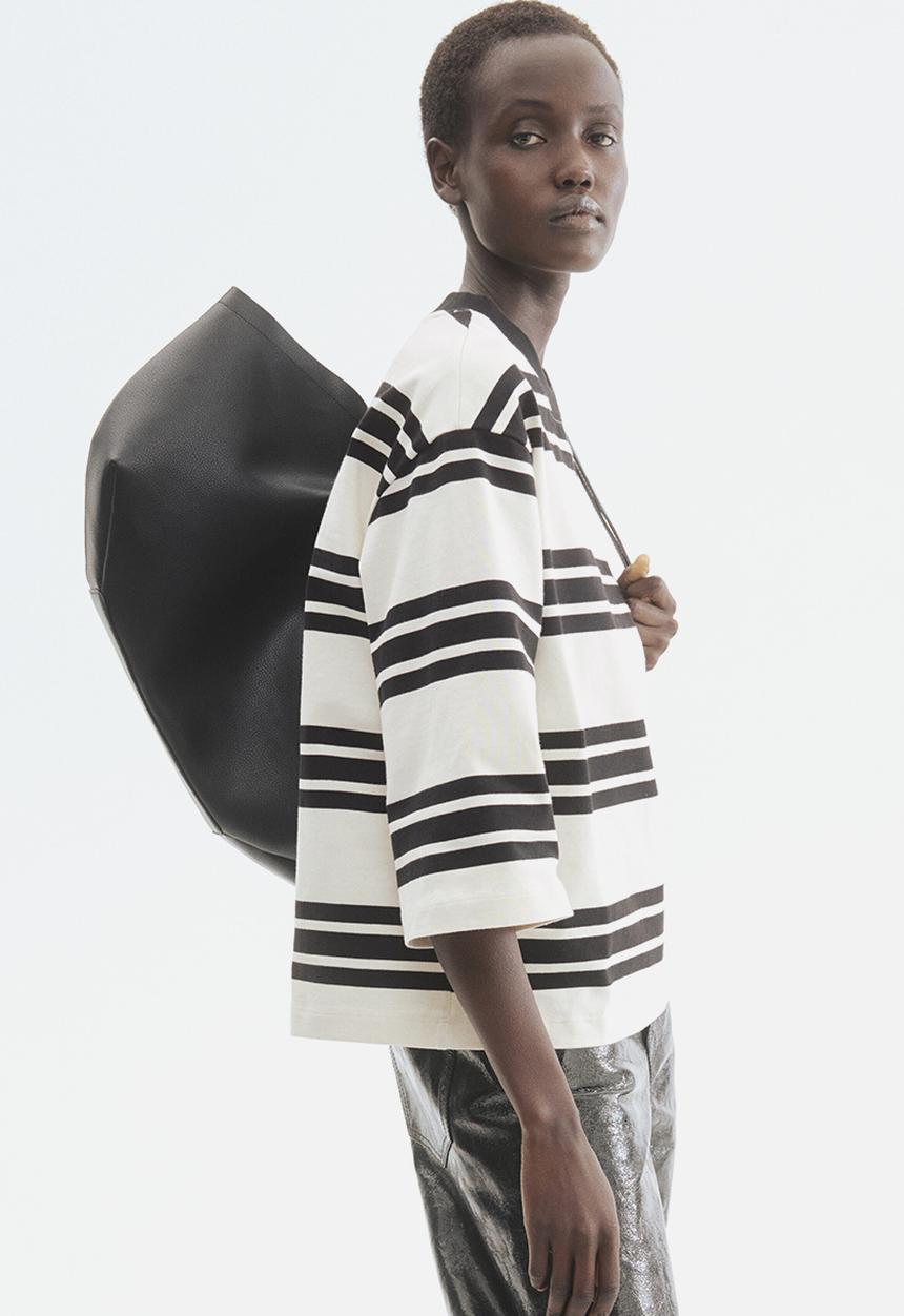 H&M - Loose-fit cotton top - white/black striped