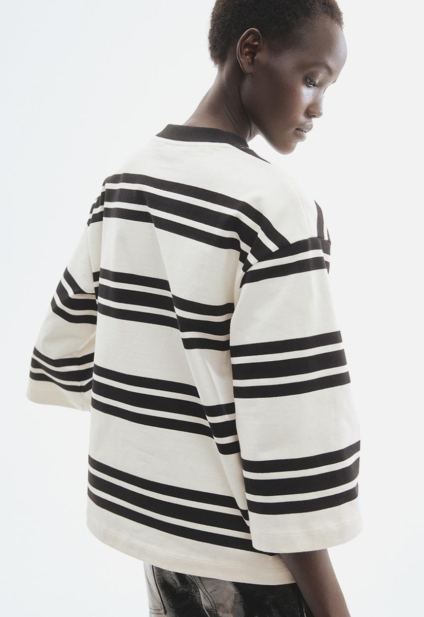 H&M - Loose-fit cotton top - white/black striped