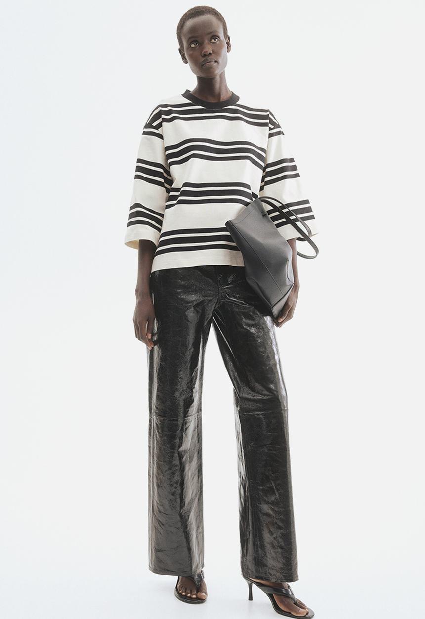 H&M - Loose-fit cotton top - white/black striped