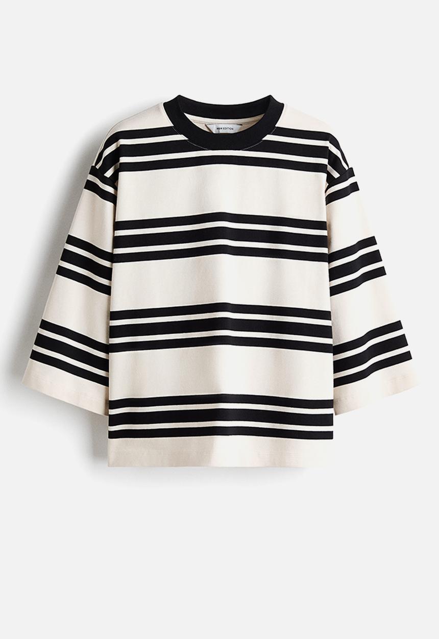 H&M - Loose-fit cotton top - white/black striped