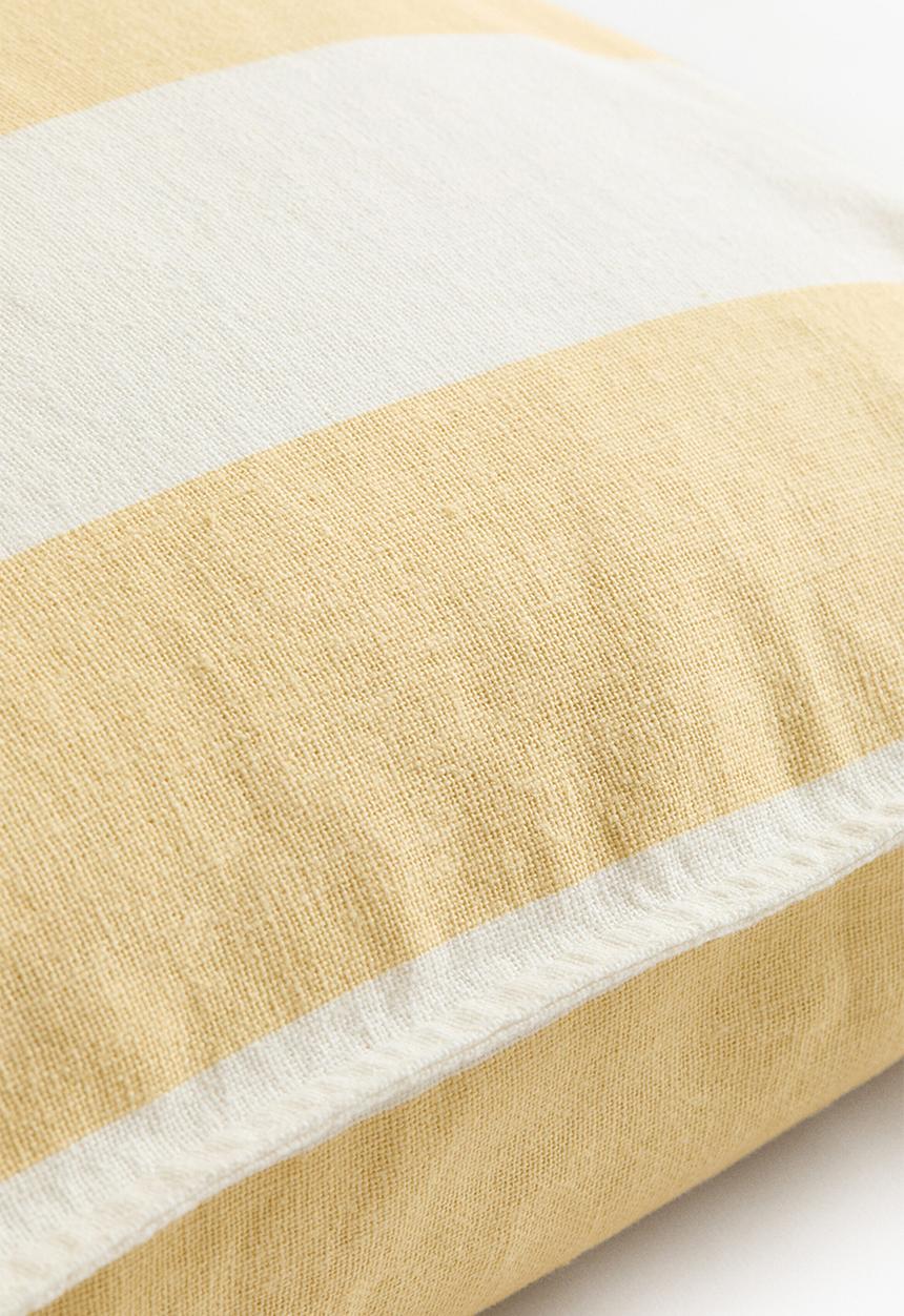 H&M - Linen-blend cushion cover - light yellow/striped