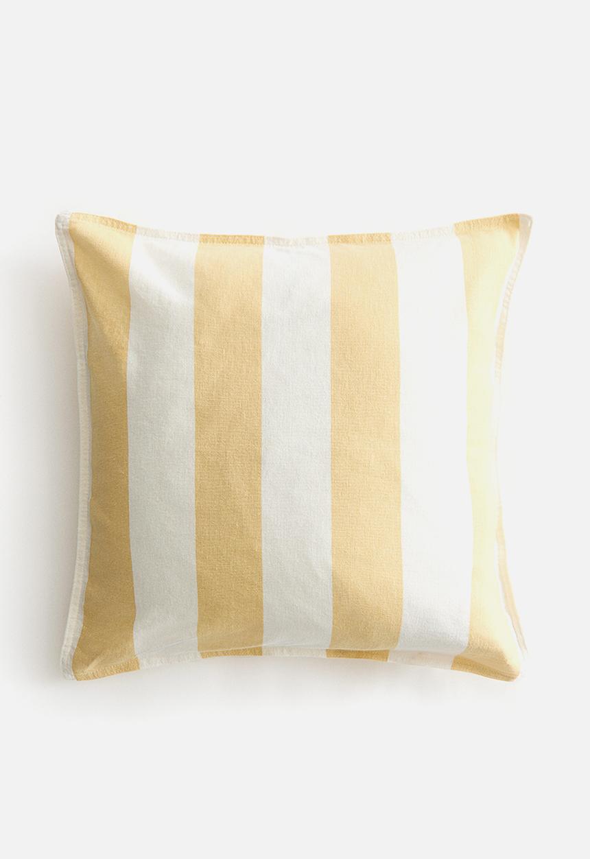 H&M - Linen-blend cushion cover - light yellow/striped