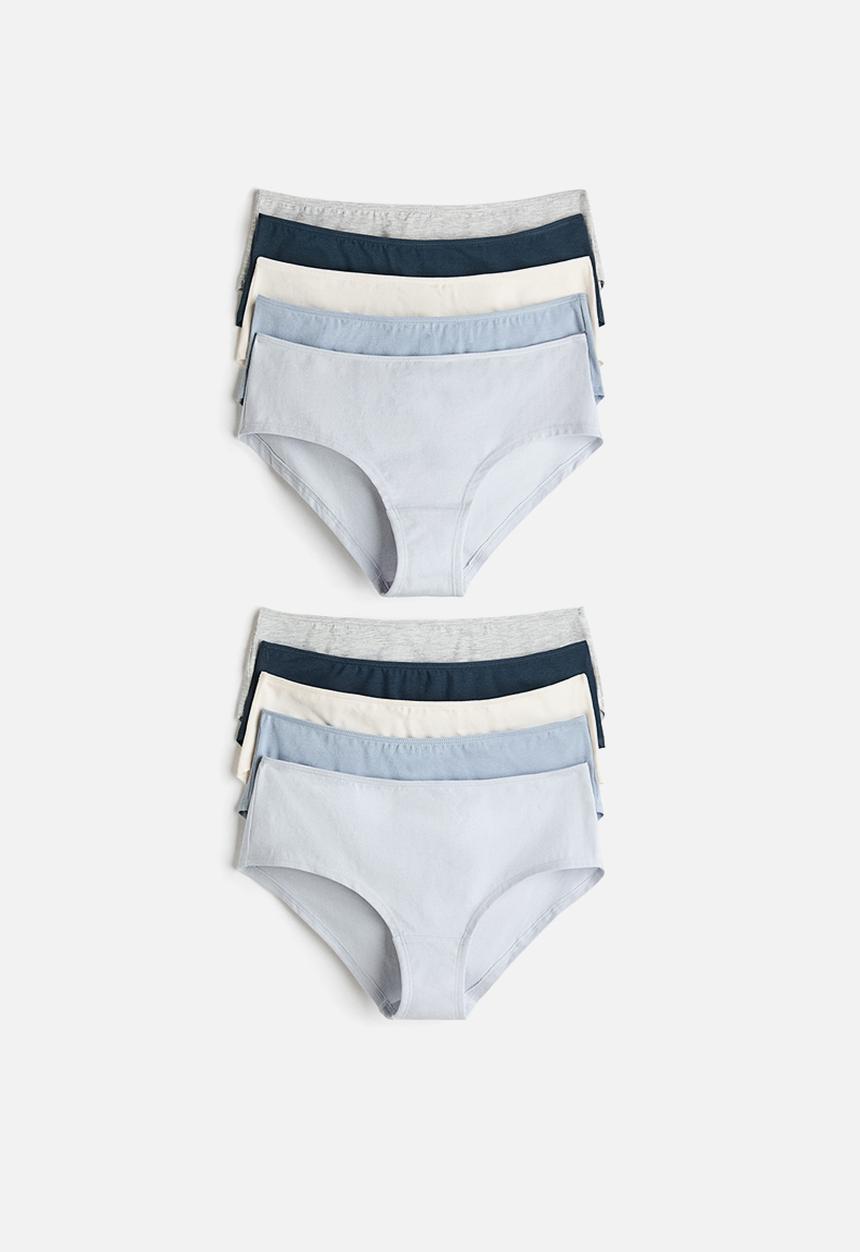 H&M - 10-pack cotton hipster briefs - dusty blue/light grey marl