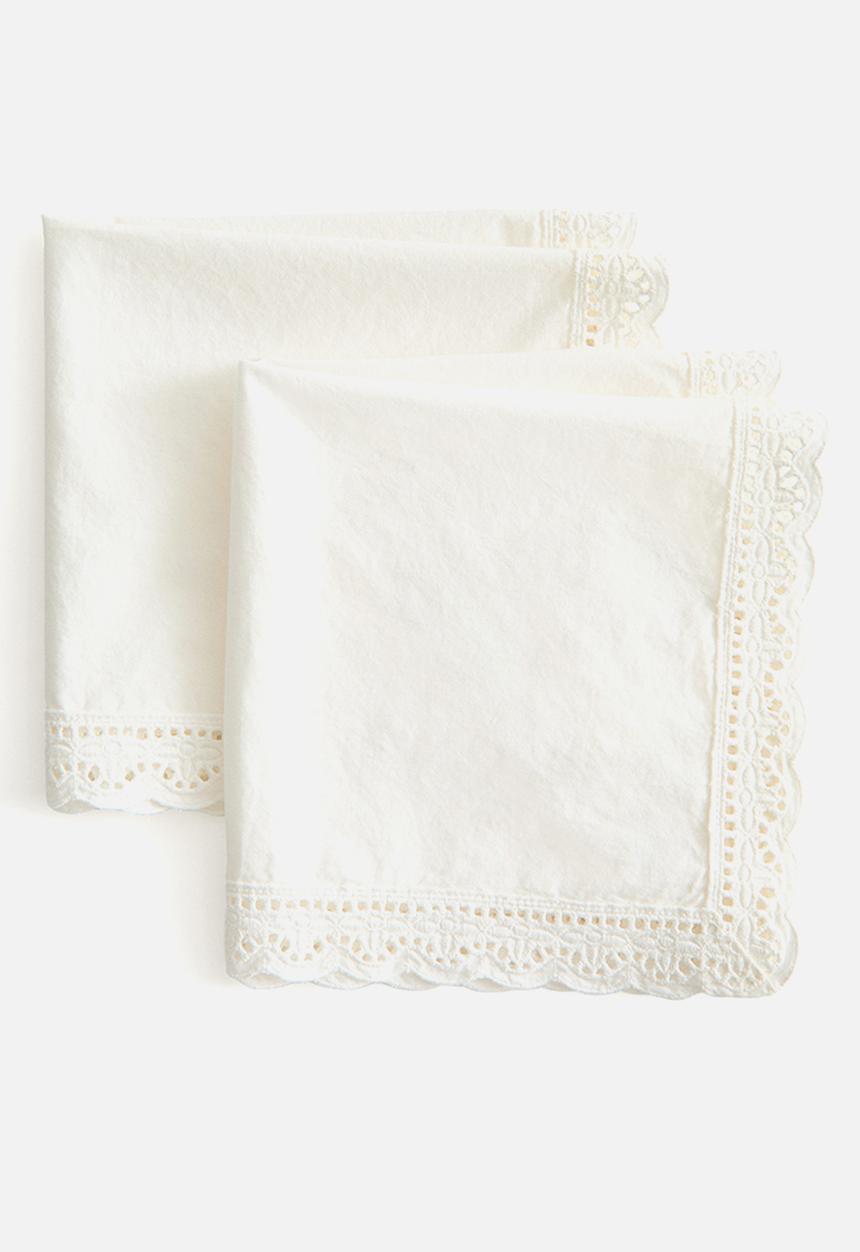 H&M - 2-Pack lace-trimmed cotton napkins - white