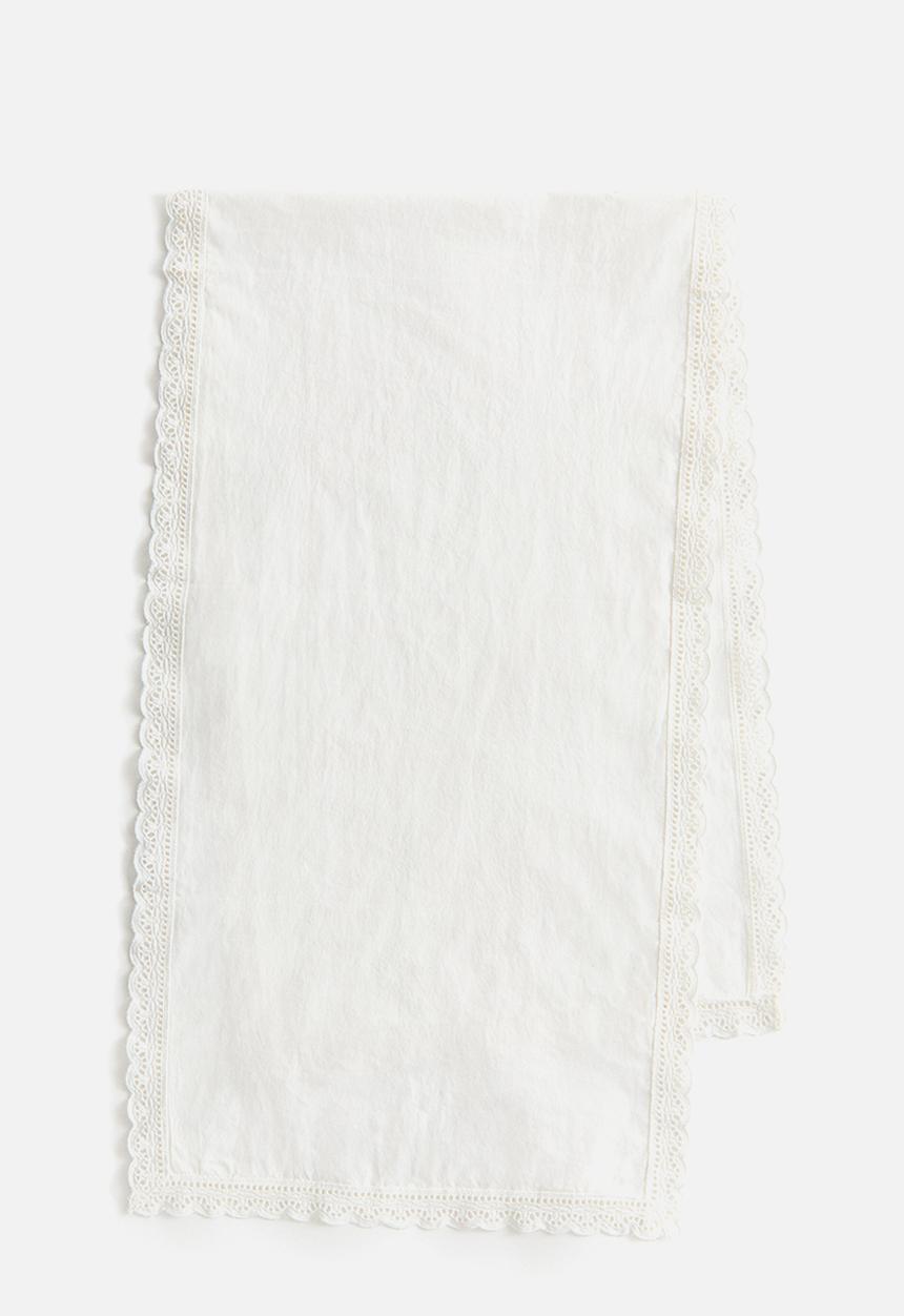 H&M - Lace-trimmed cotton table runner - white