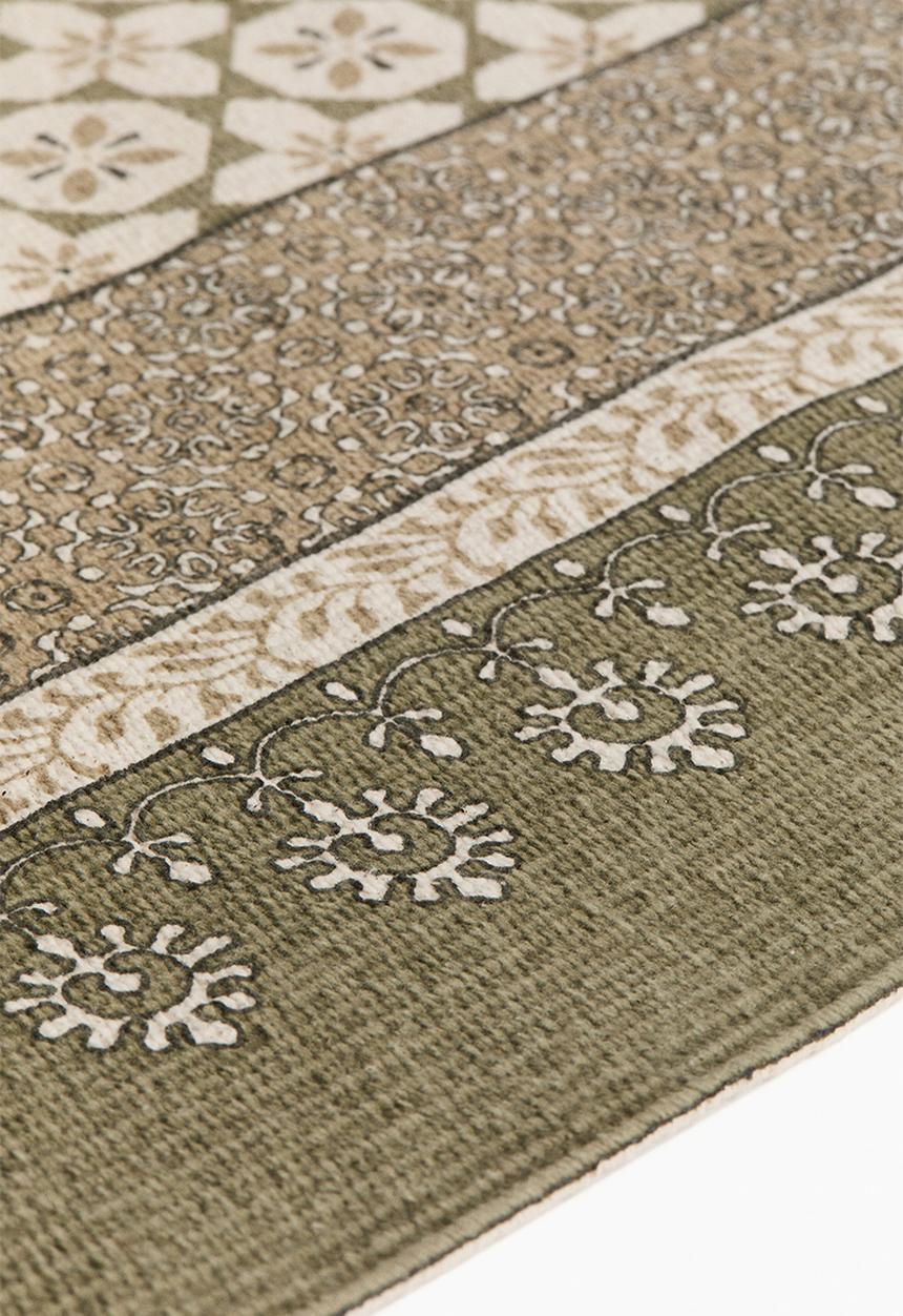 H&M - Fringed cotton runner rug - olive green/patterned