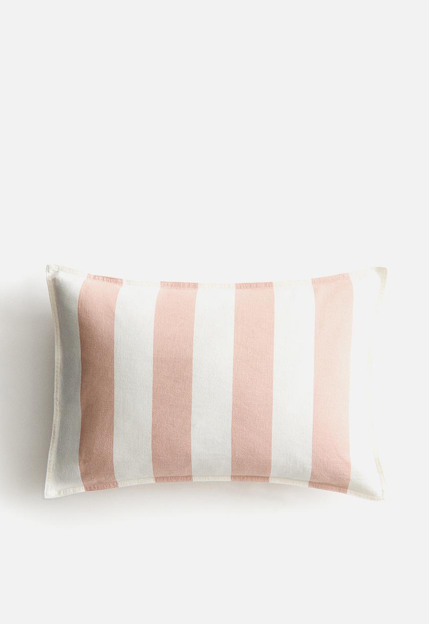 H&M - Linen-blend cushion cover - light dusty pink/striped