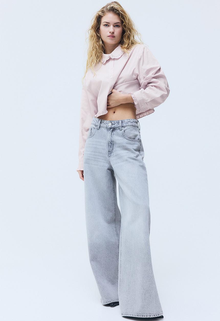 H&M - Frill-trimmed shirt - light pink/striped