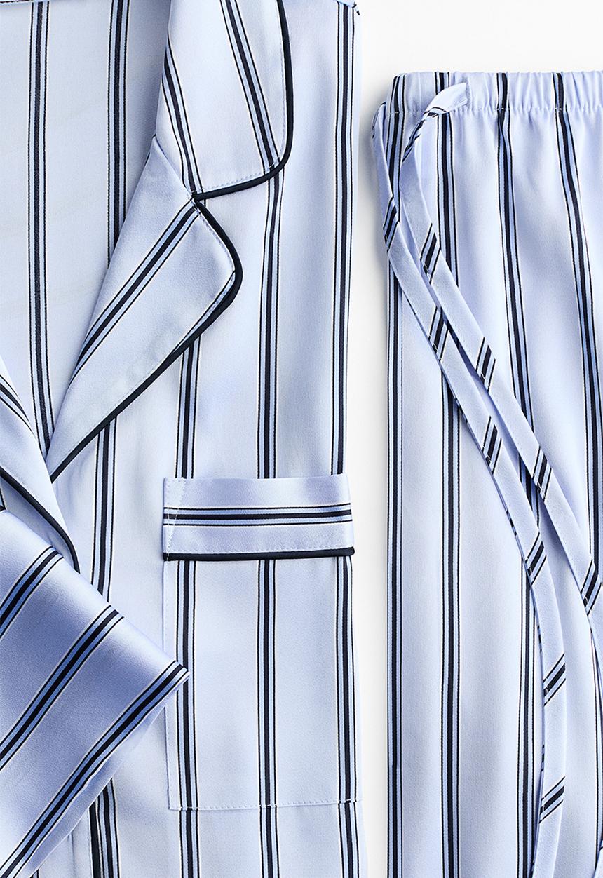 H&M - Satin pyjamas - light blue/striped