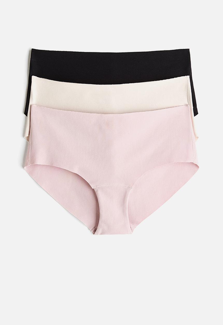 H&M - 3-pack invisible cotton hipster briefs - powder pink/light beige/black