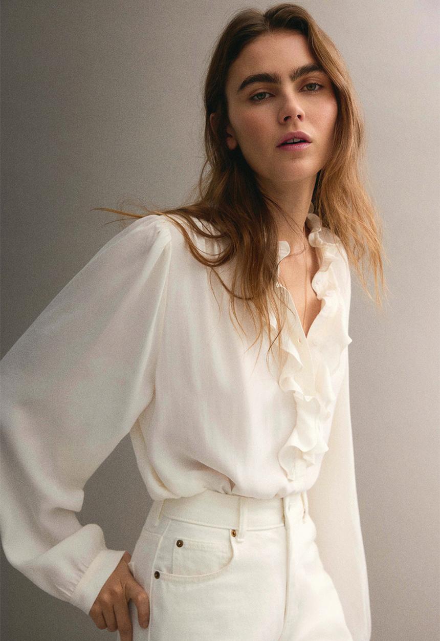 H&M - Frill-collared viscose blouse - white