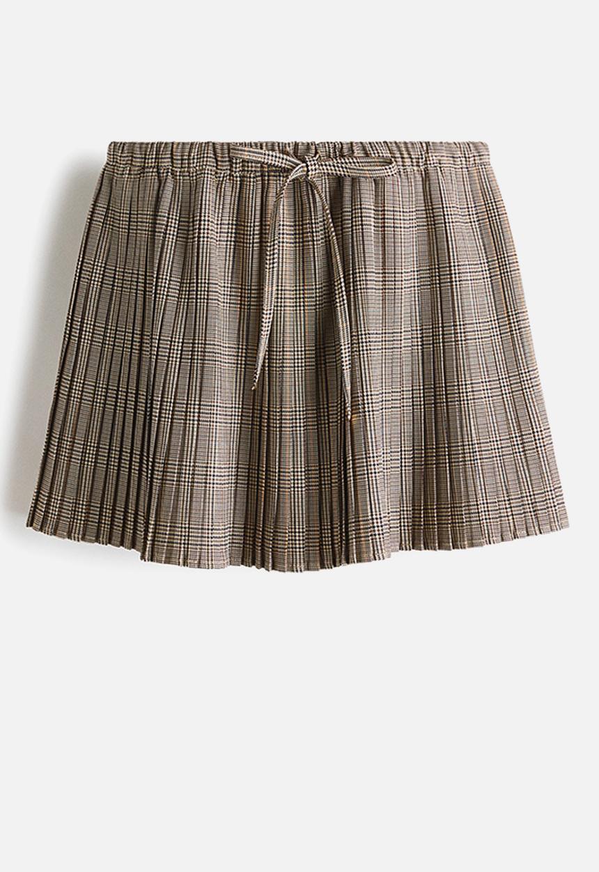 H&M - Pleated mini skirt - beige/checked