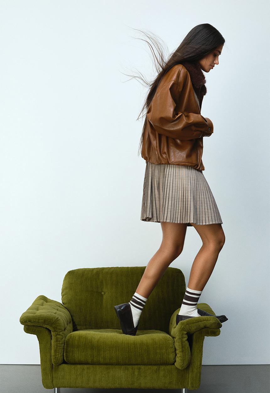H&M - Pleated mini skirt - beige/checked