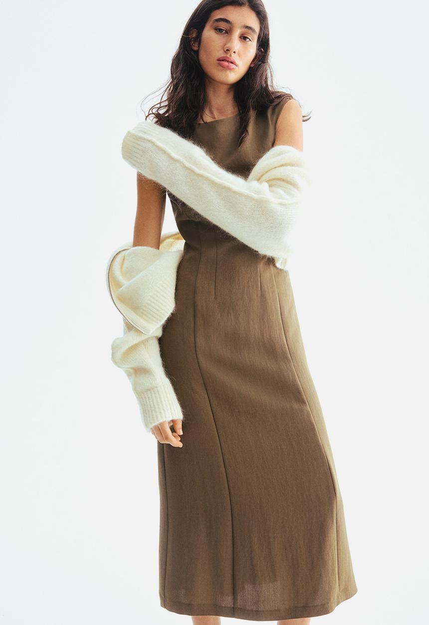 H&M - Waisted sleeveless dress - dark khaki green