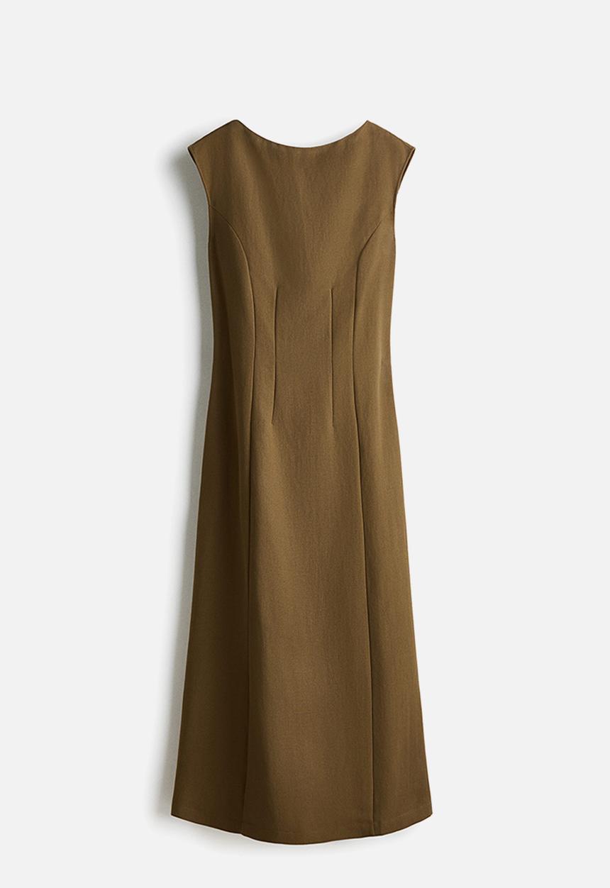 H&M - Waisted sleeveless dress - dark khaki green