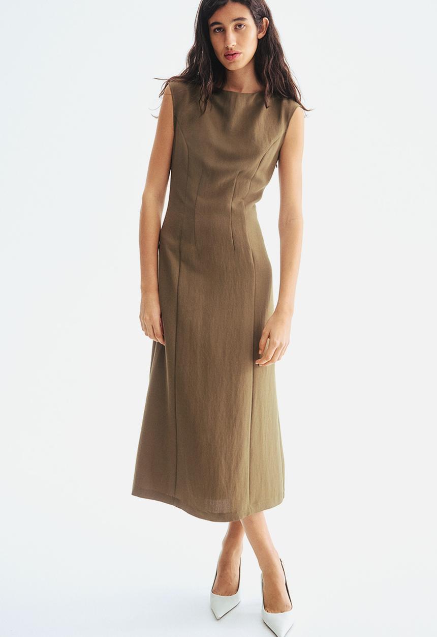 H&M - Waisted sleeveless dress - dark khaki green