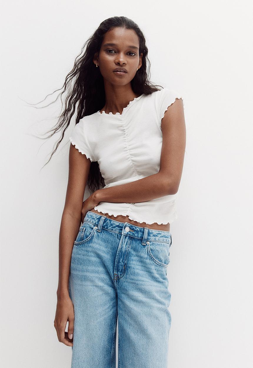 H&M - Draped cotton top - light beige