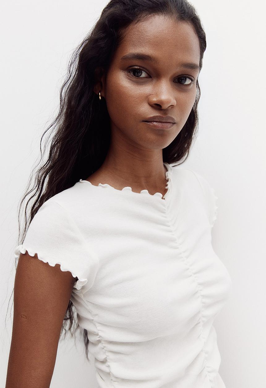 H&M - Draped cotton top - light beige
