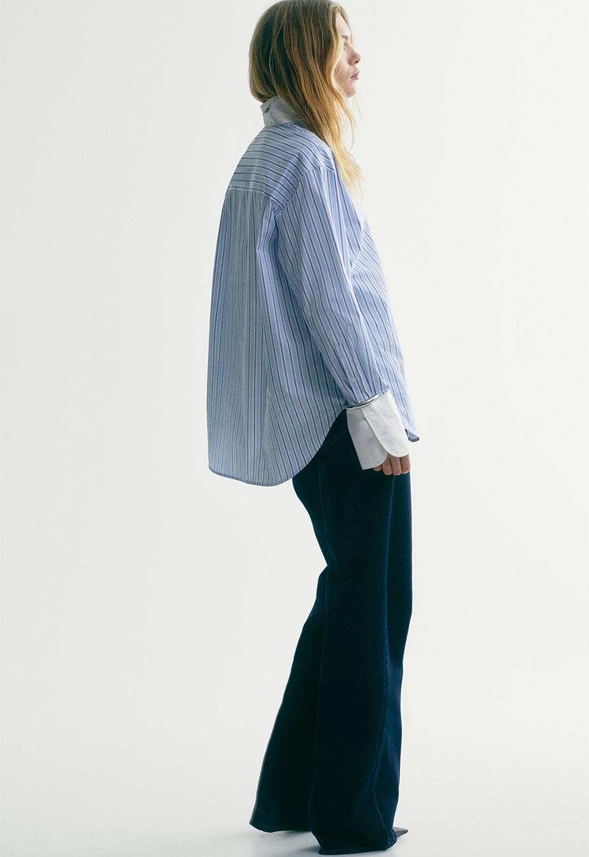 H&M - Cotton poplin shirt - light blue/striped