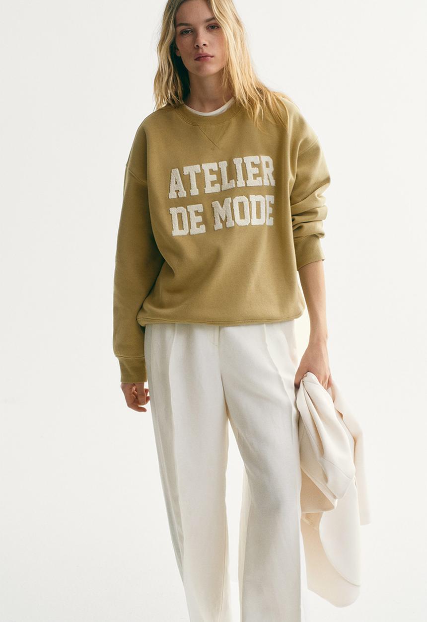 H&M - Motif-detail sweatshirt - beige/atelier