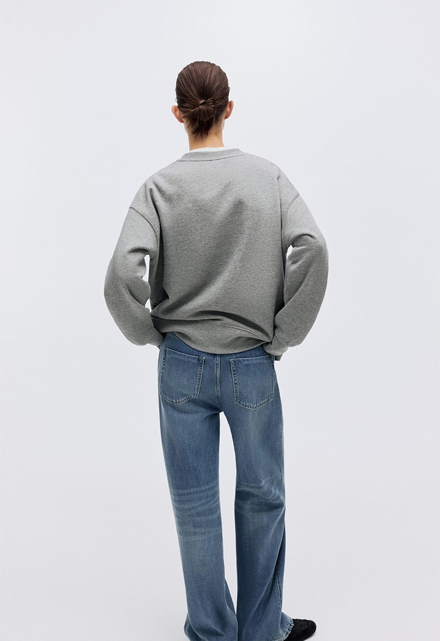 H&M - Motif-detail sweatshirt - grey marl/alto mare
