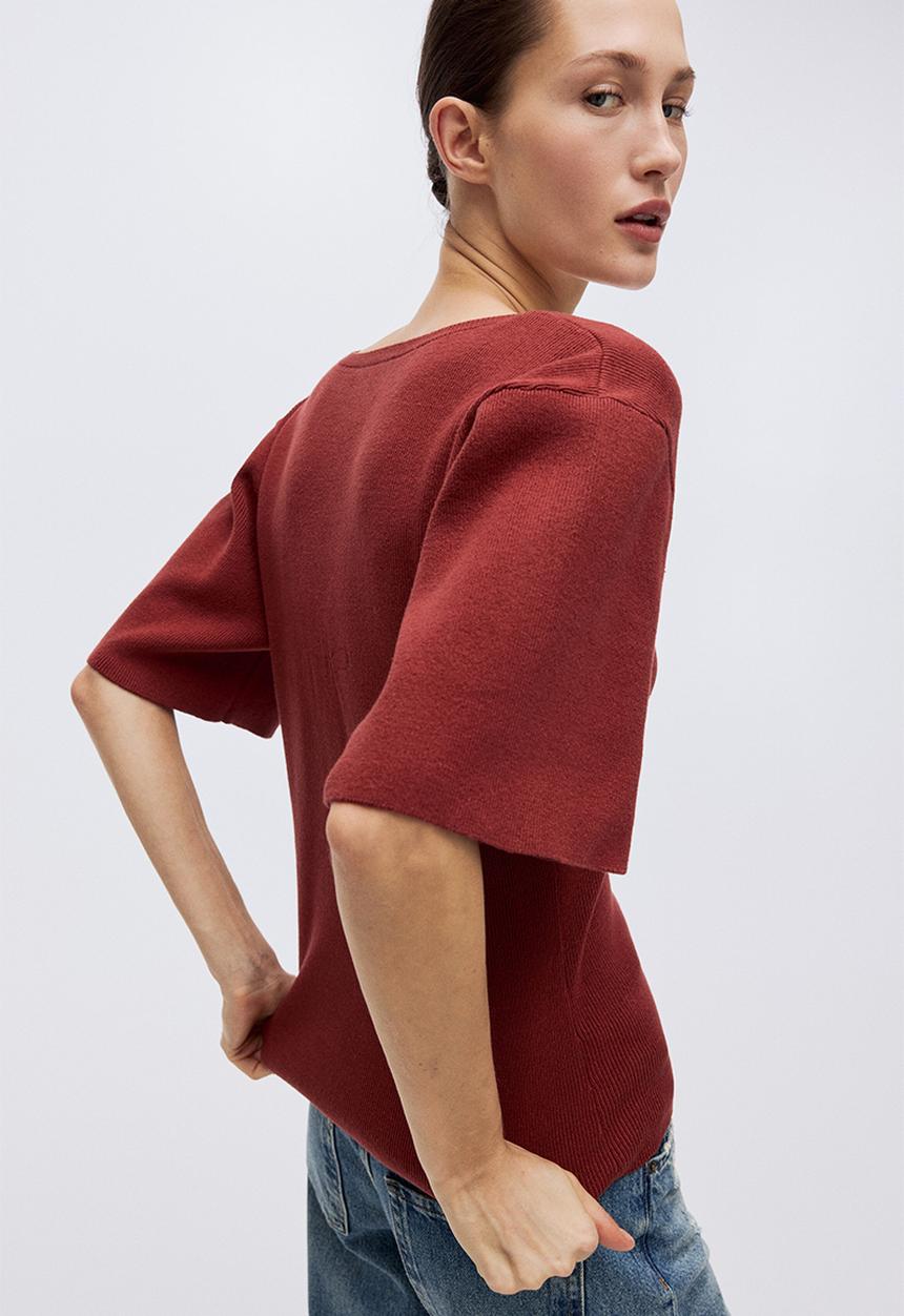 H&M - Fine-knit T-shirt - dark red