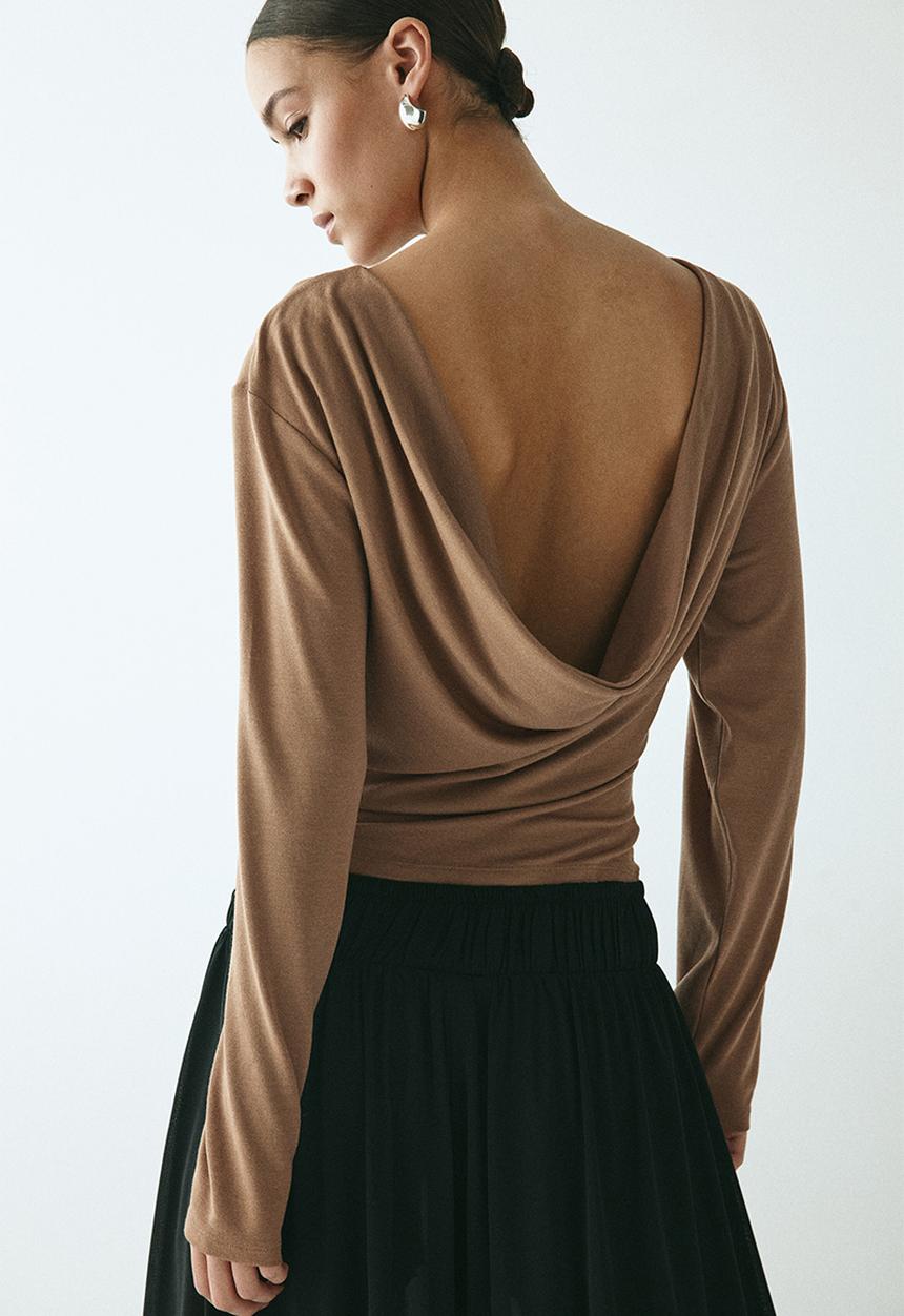 H&M - Cowl-back jersey top - brown