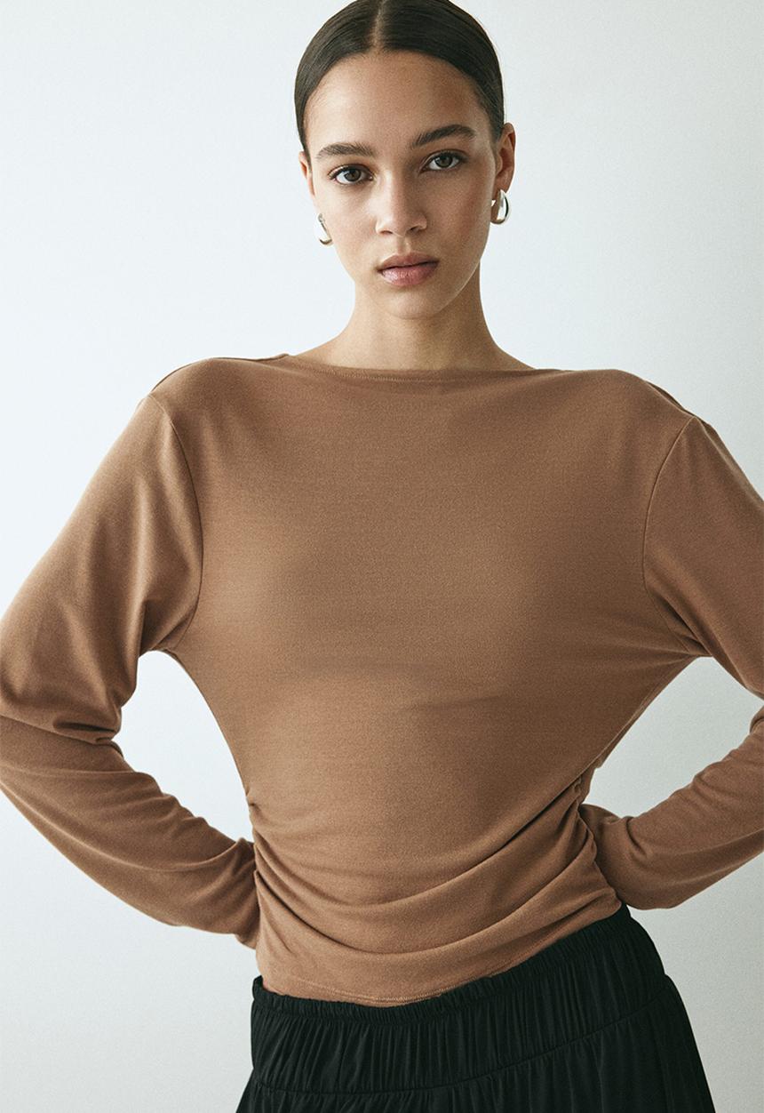 H&M - Cowl-back jersey top - brown