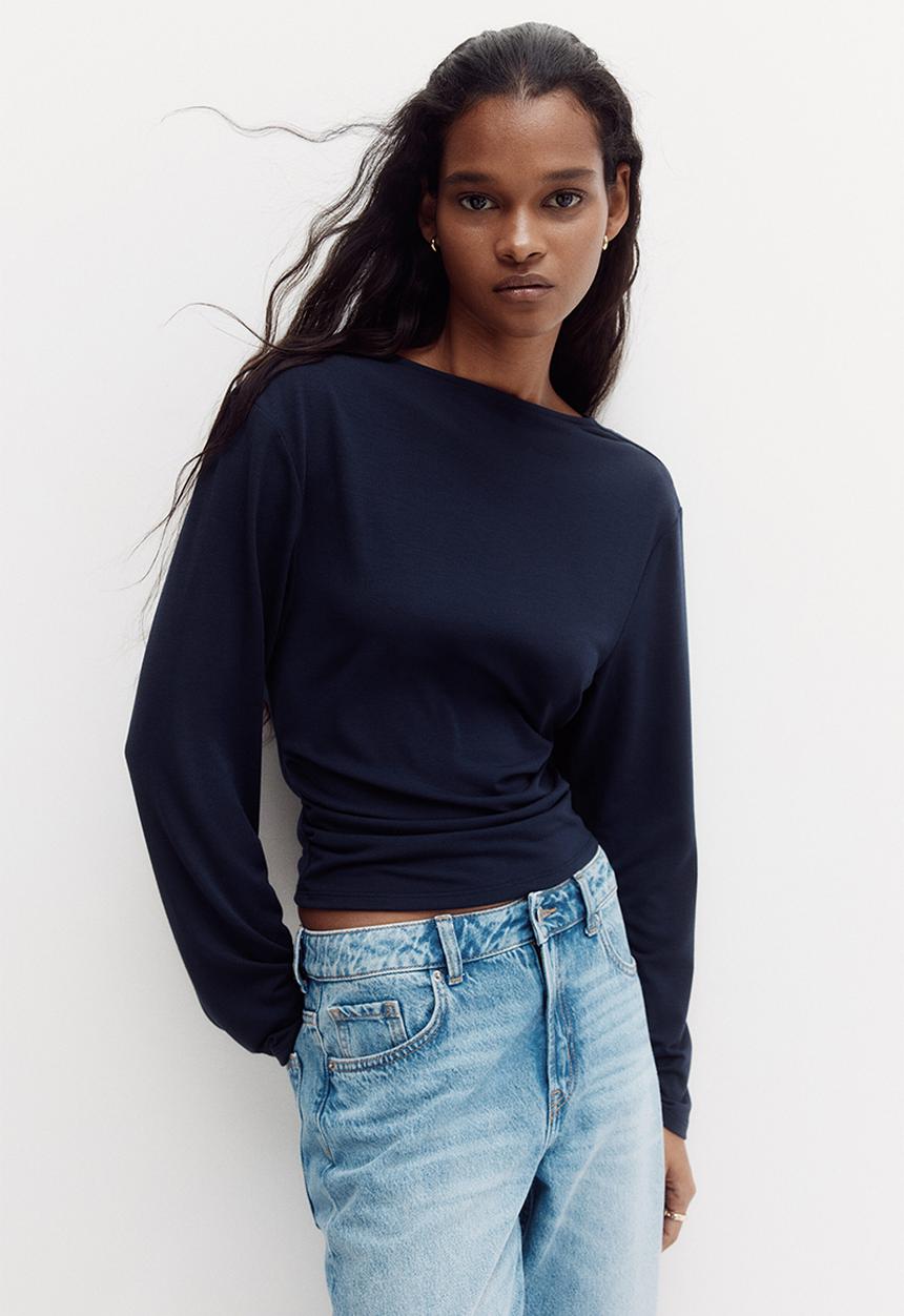 H&M - Cowl-back jersey top - navy blue