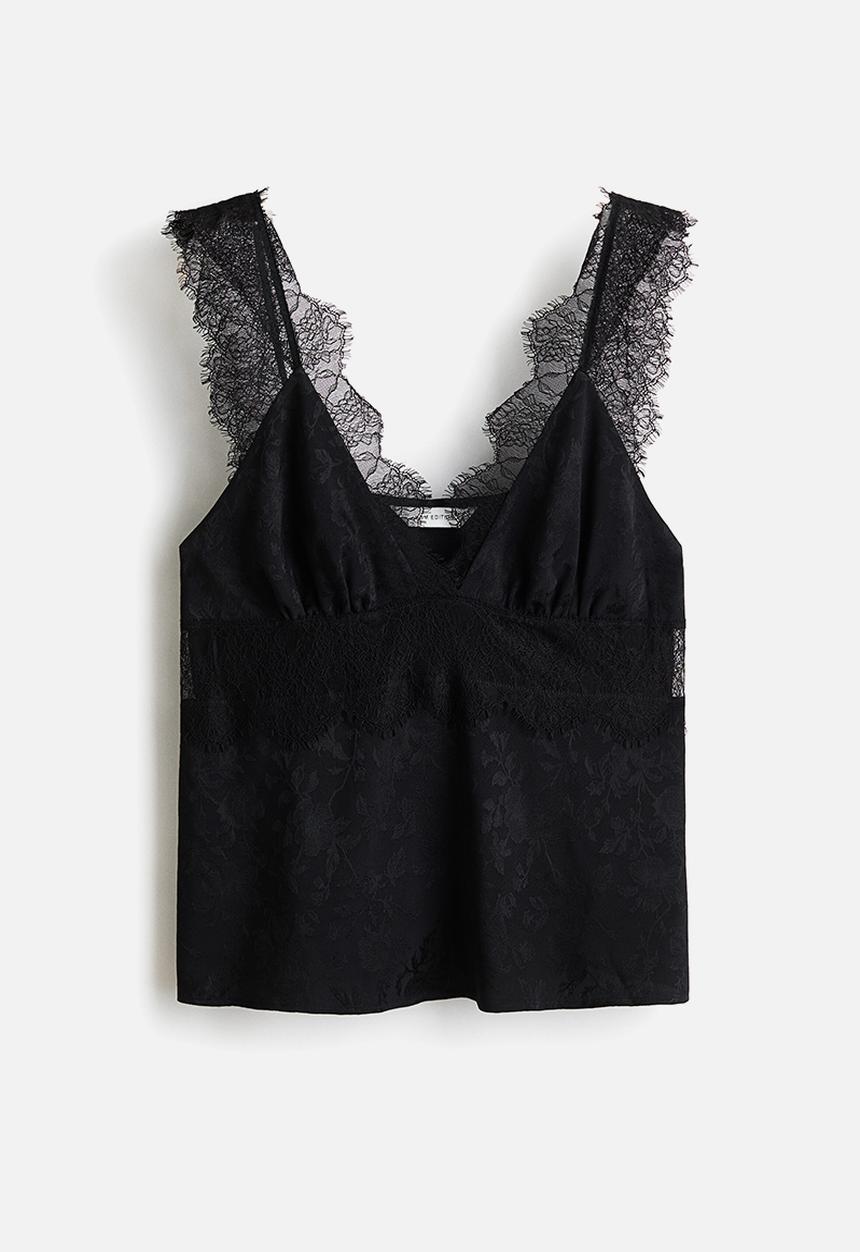 H&M - Lace-detail top - black