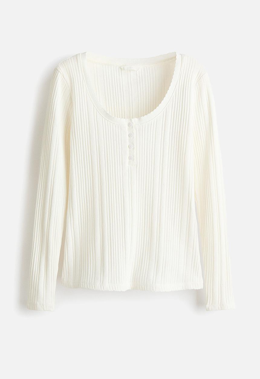 H&M - Pointelle-knit cotton top - white