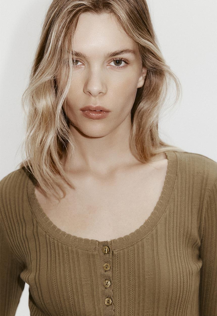 H&M - Pointelle-knit cotton top - khaki green