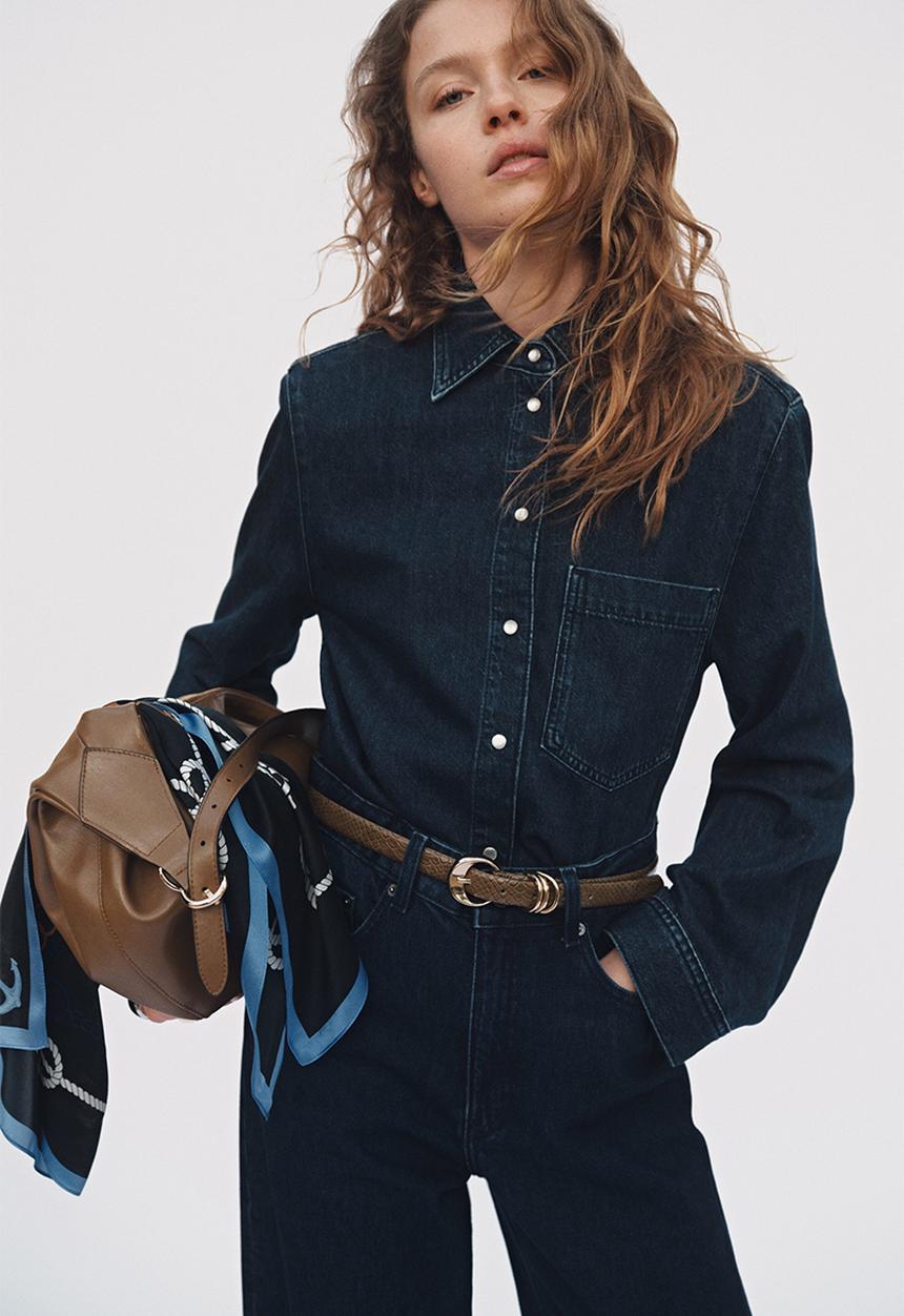 H&M - Shoulder-pad denim shirt - denim blue