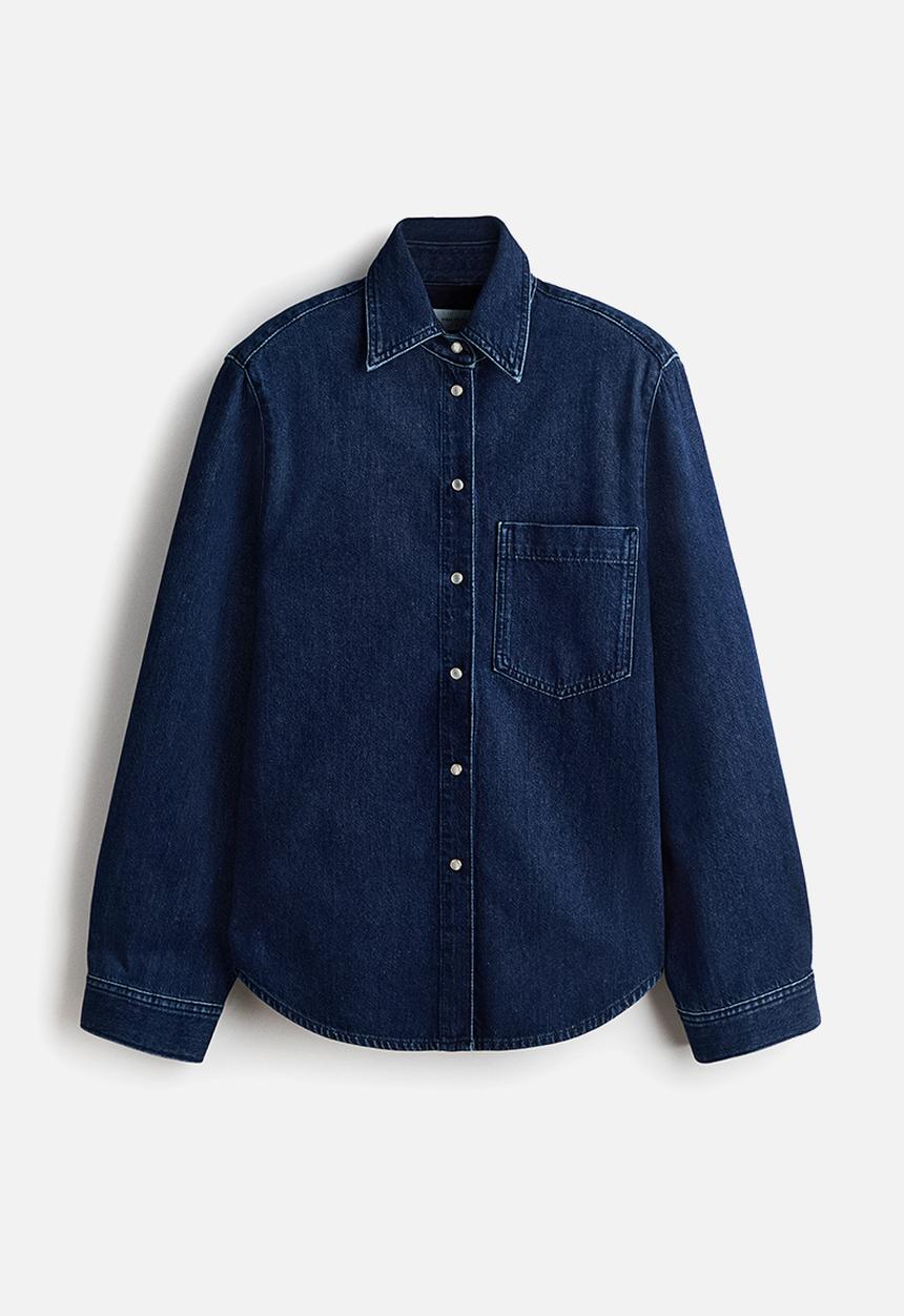 H&M - Shoulder-pad denim shirt - denim blue