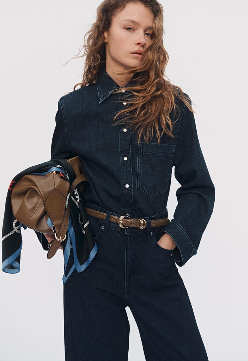 H&M - Shoulder-pad denim shirt - denim blue