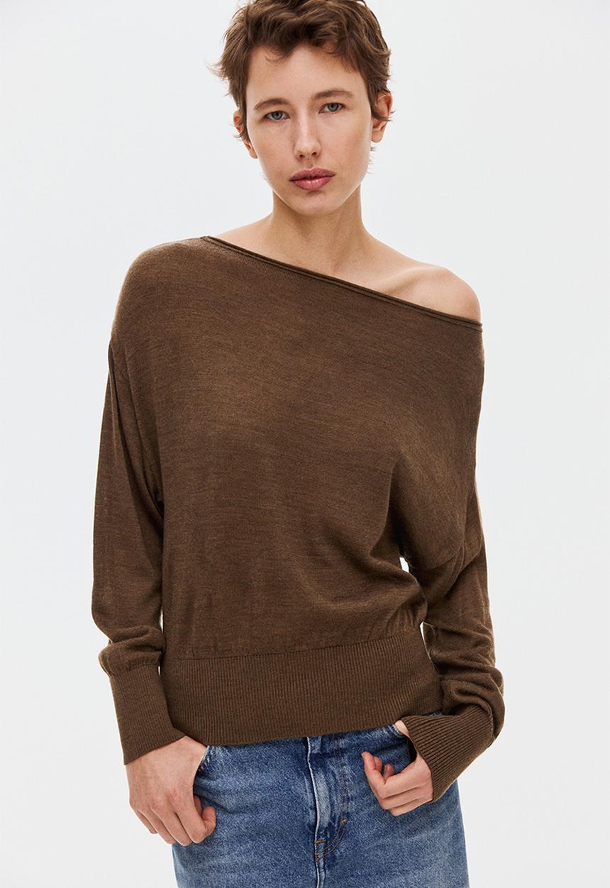 H&M - Fine-knit one-shoulder top - brown