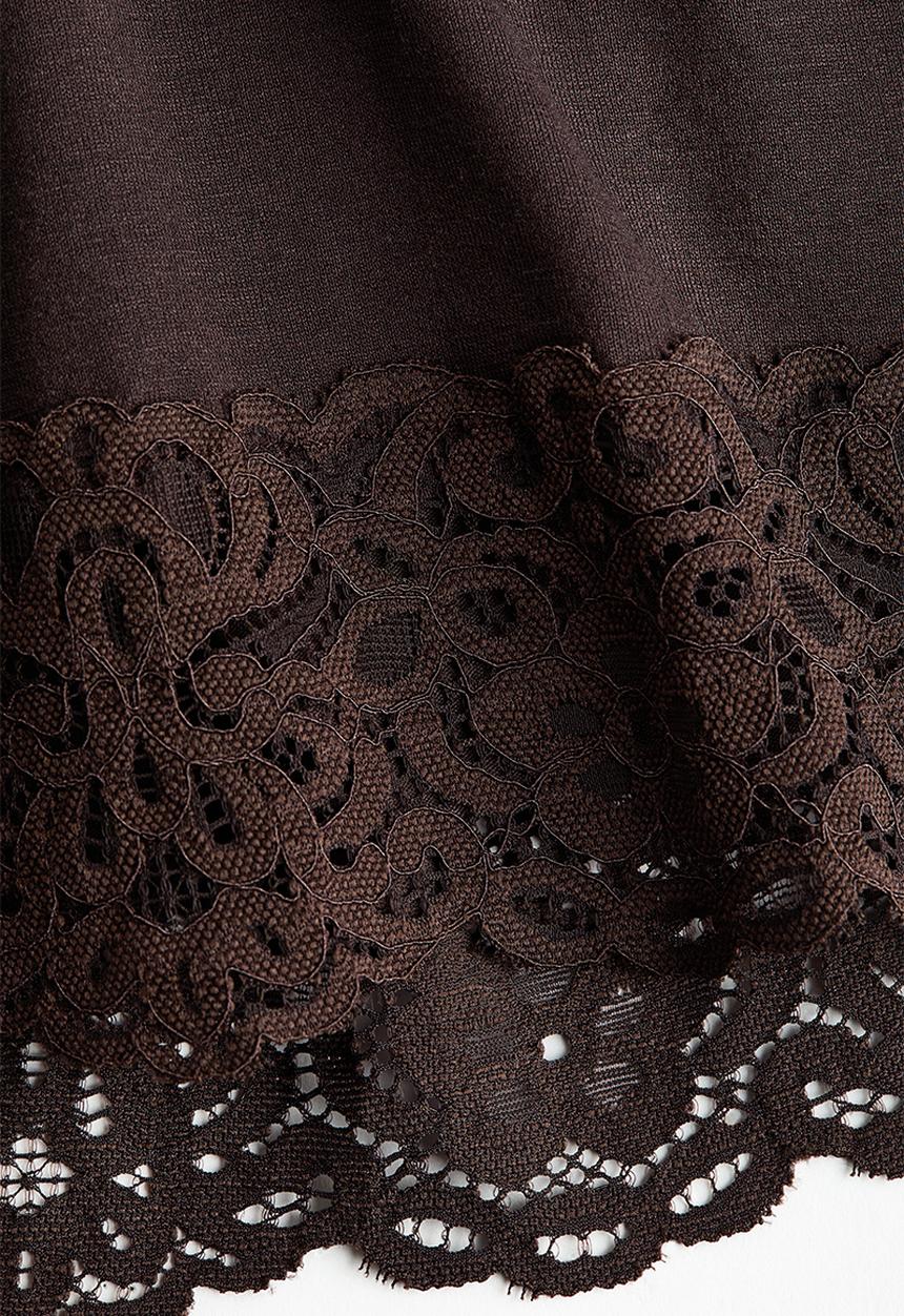 H&M - Lace-trimmed jersey dress - dark brown