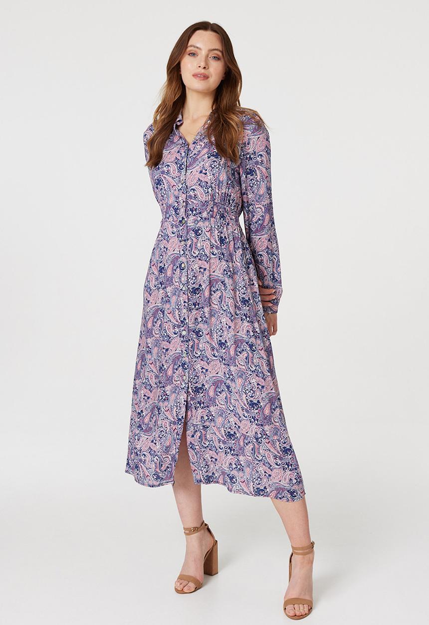 Izabel London - Long Sleeve Floral Maxi Dress - Multi Pink