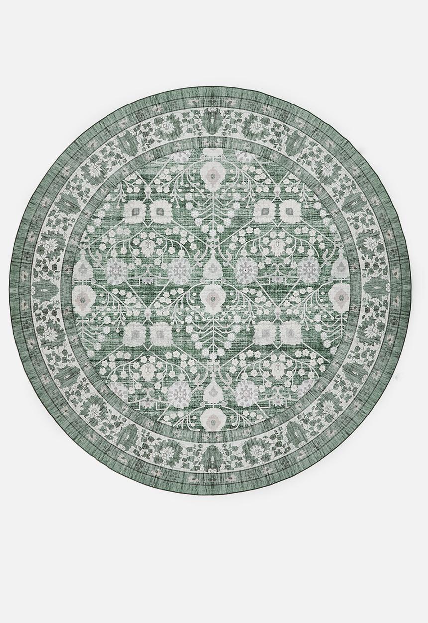 Sixth Floor - Noa Floral Round Rug  Olive