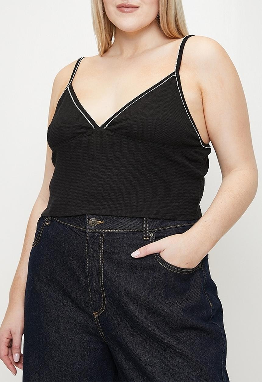 Cotton On - Plus ada v neck lace trim tank - black