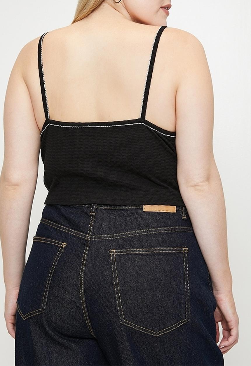 Cotton On - Plus ada v neck lace trim tank - black