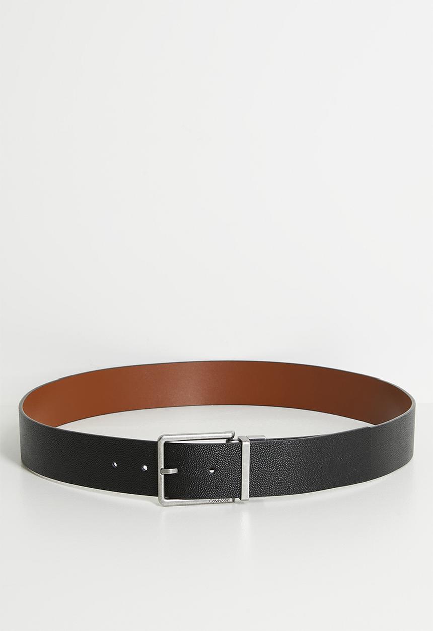 Calvin Klein - Warmth Buckle 40mm Rev/Adj - Black / CK Cognac/  Antique Silver