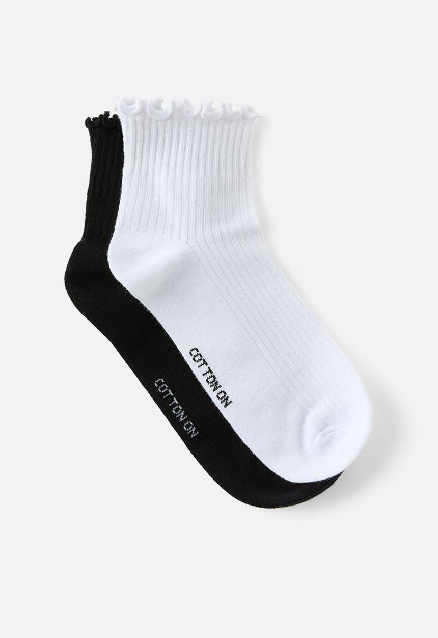 Cotton On - The perfect pair frill rib ankle 2 pack - white/black
