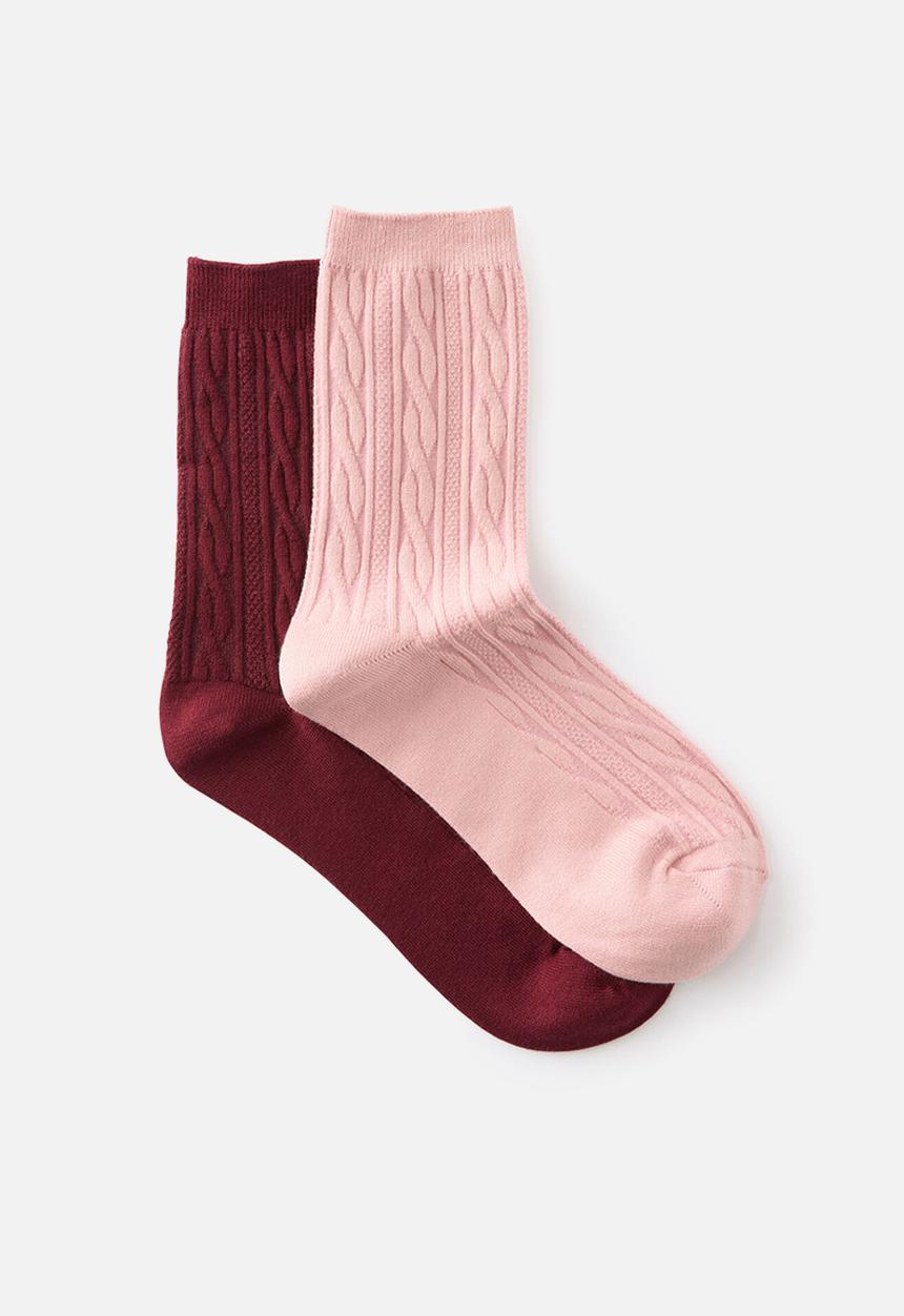 Rubi - Cable knit crew sock 2pk - blushed cloud/cherrywood